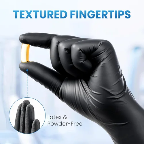 Miniatura 6 de Guantes de nitrilo Borje grandes, 100 guantes desechables, negros, sin látex y sin polvo, para examen médico, aptos para alimentos, limpieza, cocina