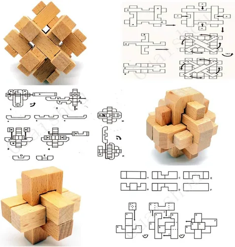 Miniatura 5 de Guaishou Rompecabezas de madera pequeños 10 en uno 3D Kongming Lock IQ Test Toy para adolescentes y adultos