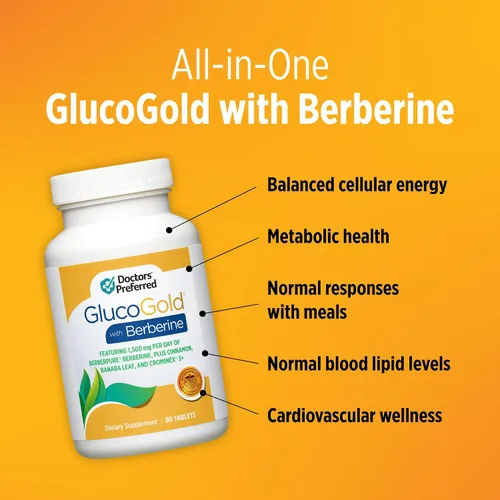 Miniatura 2 de DOCTORS' PREFERRED GlucoGold con berberina, canela concentrada, cromo, extracto de hoja de banaba (90 tabletas)