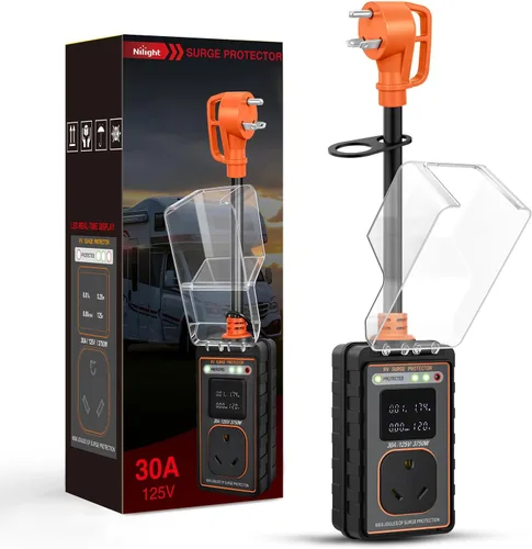 Miniatura 11 de Nilight Protector de sobretensiones RV de 30 amperios, analizador de circuito de 2100 julios, monitor de voltaje de picos altos y bajos, 125 V/3750