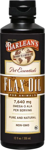 Barlean's Aceite de linaza para animales, aceite esencial para mascotas, ácidos grasos Omega 3, suplementos de aceite para gatos y perros, para piel
