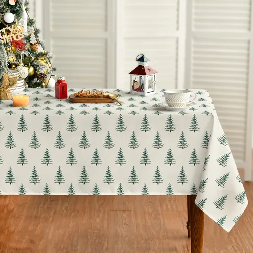 Horaldaily Mantel de Navidad rectangular de 52 x 70 pulgadas, color verde árboles, bohemio, lavable, para decoración de fiestas, pícnic, cenas