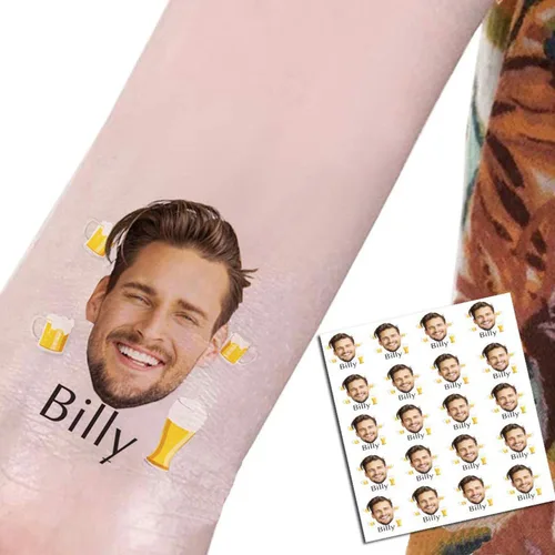 Miniatura 11 de 20 calcomanías de tatuajes fotográficos para despedida de soltera para novio, tatuajes faciales personalizados para hombres, decoraciones de fiesta