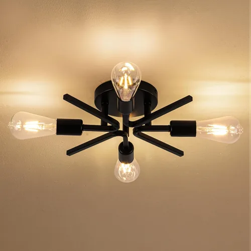 Miniatura 9 de 4 Luces Estilo Granja Sputnik Accesorios de Iluminación Accesorios de Techo Negro Industrial Lámpara Empotrada de Montaje al Ras Accesorio de Luz