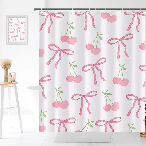Miniatura 21 de Decoración de baño hippie retro, cortina de ducha de vaca y fresa, tela de poliéster impermeable, 72 x 72 pulgadas, albaricoque
