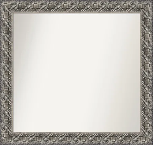 Miniatura 341 de Amanti Art Espejo de baño plateado para sobre fregadero, 26 x 26 pulgadas, espejo cuadrado de níquel pulido, marco de madera tradicional mediano, se