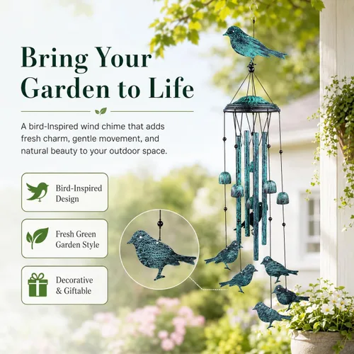 Miniatura 5 de LESES Campanillas de viento para exteriores, campanillas de viento para pájaros al aire libre con 4 tubos de aluminio, campanillas de viento