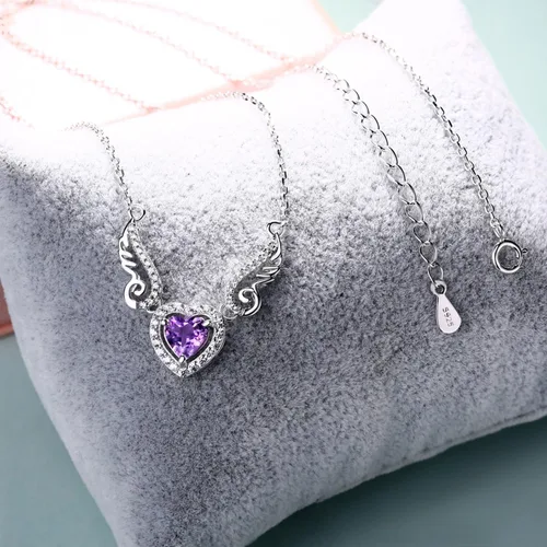 Miniatura 4 de HXZZ Fine Jewelry - Collar con colgante de plata de ley 925, piedra preciosa natural, topacio azul suizo, amatista, peridoto, amor, corazón, alas