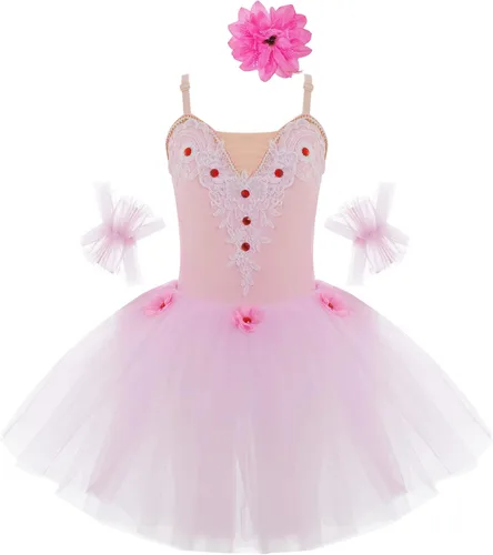Miniatura 22 de JEATHA Camisola para niñas y niñas, leotardo con falda, vestido de ballet, cisne, lago, tutú, bailarina, disfraces para competición