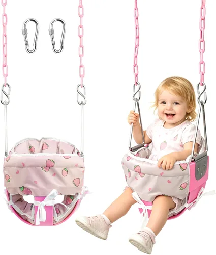 Miniatura 9 de Take Me Away Juegos de columpios para patio trasero, respaldo alto resistente, asiento de columpio para bebé totalmente ajustable con cadenas de Azul