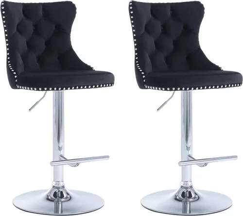 Miniatura 106 de Aoowow Juego de 2 taburetes de bar giratorios, taburetes de bar ajustables con respaldo de terciopelo copetudo, sillas de bar modernas tapizadas