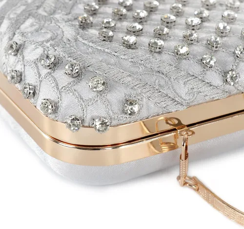 Miniatura 2 de DA BODAN - Bolso de noche para mujer, estilo vintage, con cuentas y lentejuelas y perlas, bolso de hombro para boda, novia, fiesta de graduación