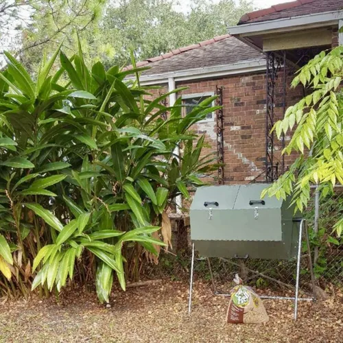 Miniatura 4 de Jora Composter JK 270 - Vaso de compostaje de doble cámara para exteriores, 70 galones, construcción de acero galvanizado