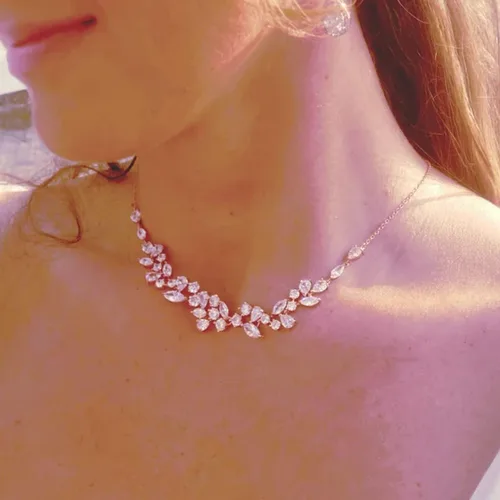 Miniatura 2 de Collar de telón de fondo de circonita cúbica para novia, dama de honor, boda, elegante collar de espalda, cadenas de cuerpo