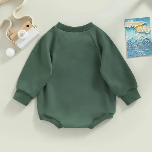 Miniatura 4 de AEEMCEM Baby Boy Girl Solid Sweatshirt Romper Crewneck Pullover Bodysuit Oversized Sweater Romper Long Sleeve Shirts Outfit