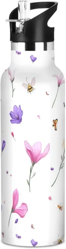 Miniatura 10 de Cartoon Lily White Double Wall Vacuum Insulated Bottles Water Bottles With Straws Leak-proof BPA-Free Leak Proof for Gym Sports