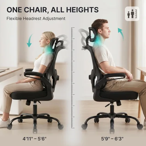 Miniatura 6 de Silla de oficina ergonómica, silla de escritorio de malla de 330 libras con soporte lumbar ajustable, reposacabezas 3D y brazos abatibles, cómoda