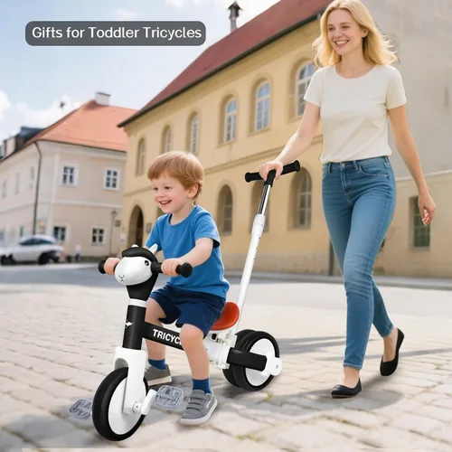 Miniatura 4 de Triciclo para niños pequeños de 1 a 3 años, bicicleta de equilibrio 5 en 1 para niños de 2 a 4 años, juguetes de triciclo de empuje con mango