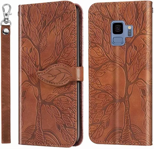 Miniatura 9 de Funda tipo cartera para Samsung Galaxy S9, piel sintética de alta calidad con diseño de árbol en relieve, función atril, ranuras para tarjetas