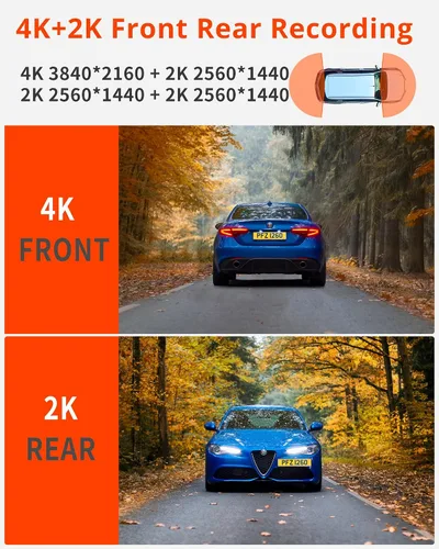 Miniatura 2 de Cámara de salpicadero Kingslim D4PRO delantera y trasera - Cámara de salpicadero dual para coche 4K + 2K con WiFi GPS, grabación interior opcional