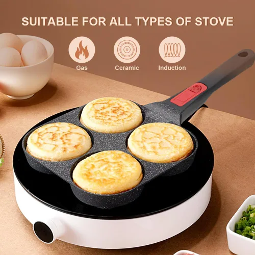 Miniatura 5 de RANX INGST Sartén para huevos de inducción, sartén antiadherente para panqueques de 4 tazas con mango desmontable, sartén para hamburguesas, sartén