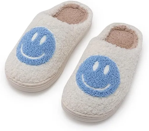 Pantuflas de cara sonriente para niños y niñas, cómodas, cálidas, de felpa para invierno, interiores y exteriores, suaves, antideslizantes,