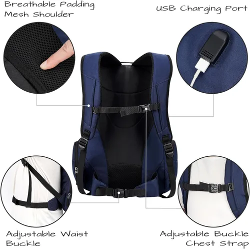 Miniatura 4 de Mochila para monopatín, baloncesto, béisbol, fútbol, rugby, balón de fútbol, multifunción, resistente al agua, con puerto USB, red de baloncesto, se