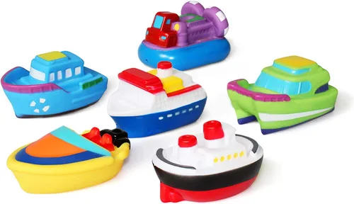 Juguetes flotantes de baño para bañera (6 unidades), juguetes de barco de baño suaves para bebés, juguetes de agua de aprendizaje de bañera y