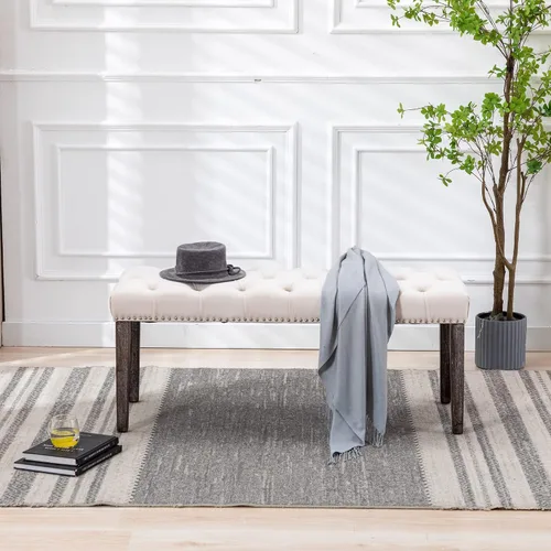 Miniatura 5 de KCC Banco otomano tapizado con botones, bancos tapizados de terciopelo para dormitorio, reposapiés, banco decorativo para entrada, comedor, sala