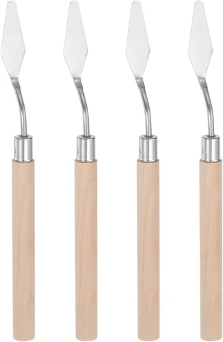 HARFINGTON 4pcs No.6 Paleta Cuchillos 0.472 in Ancho Acero Inoxidable Pequeña Espátula Puntuosa Pintura Cuchillo de Paleta con Mango de Madera para