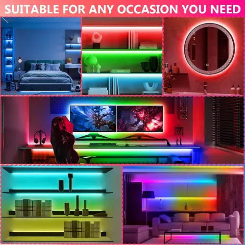 Miniatura 7 de Tiras de luces LED de 65.6 pies (2 rollos de 32.8 pies), tira de luces RGB que cambia de color 5050 con control remoto IR de 40 teclas, luces