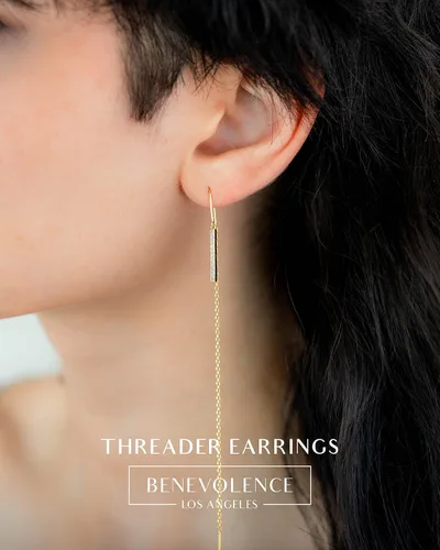 Miniatura 2 de Aretes de cadena de oro de 14 quilates para mujer, aretes de rosca de oro para mujer, aretes de doble perforación, aretes de hilo Aretes colgantes