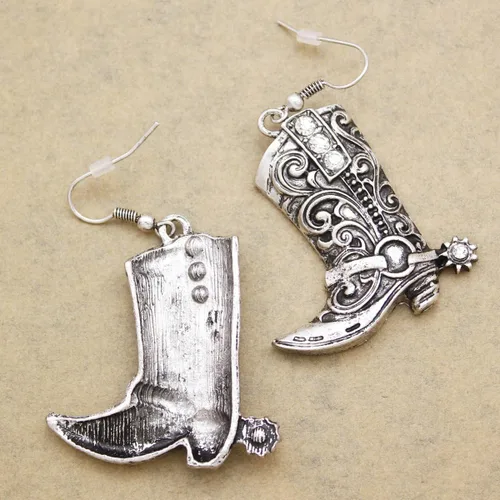 Miniatura 5 de RechicGu Botas vaqueras del oeste del oeste de Texas con diseño de espur colgantes, aretes colgantes de Rodeo Boho