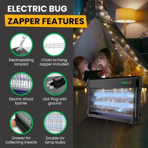Miniatura 2 de Interior Moderno Eléctrico Matamoscas Negro, Cobertura de 800 Pies Cuadrados, 3500 Voltios de Potencia Impresionante, 20 Vatios, Mata Mosquitos