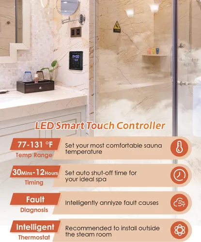 Miniatura 3 de Kit generador de ducha de vapor de 15 KW para baño, sauna, spa, cabezal de vapor de aromaterapia, sistema de autodrenamiento, controlador