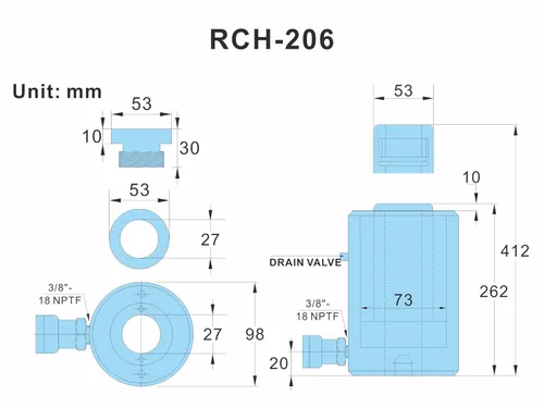 Miniatura 6 de AMZCNC Gato Hidráulico de Cilindro de 20T Cilindro Hidráulico Hueco de Acción Simple Cilindros Hidráulicos de Elevación de 150mm