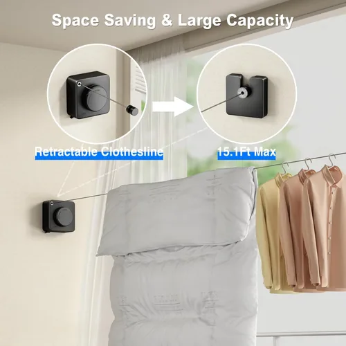 Miniatura 2 de MUSTORN Tendedero retráctil para interiores, línea de ropa para exteriores que no se hunde, línea de ropa resistente para secar la ropa, línea