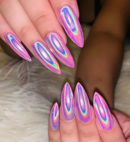 Miniatura 2 de Esmalte de uñas holográfico rosa cromado aurora, camaleón, arco iris, cromado, plata, cromado, brillantina, arte de uñas con lentejuelas brillantes