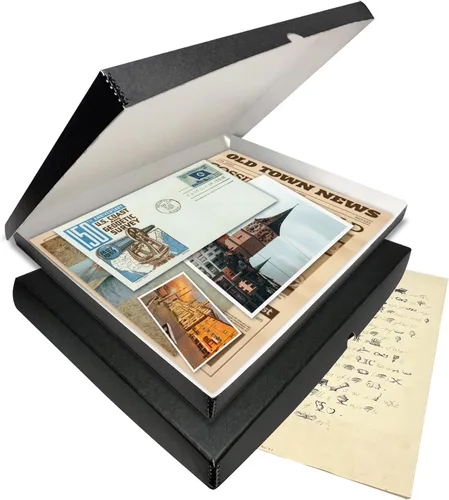Miniatura 8 de Lineco Caja de Almacenamiento de Folio, Diseño de Concha de Almeja con Borde de Metal. 18.5x24.5x1.75 pulgadas, Cartón de Archivo, Organizar y Negro