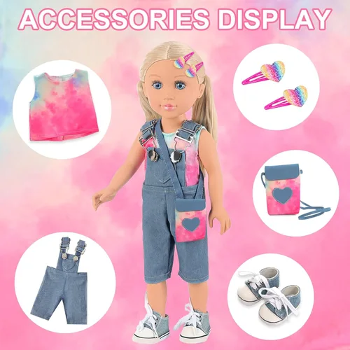 Miniatura 3 de Ecore Fun Set de juego de muñeca de 18 pulgadas para niñas con 8 piezas de accesorios - Ropa, zapatos, bolso y horquilla - Set de muñecas de 18