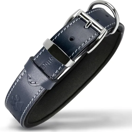 Miniatura 12 de Filbert Collar de cuero para perro, collar de cuero genuino para perros pequeños, estampado de patas en relieve con hebilla, grano completo curtido