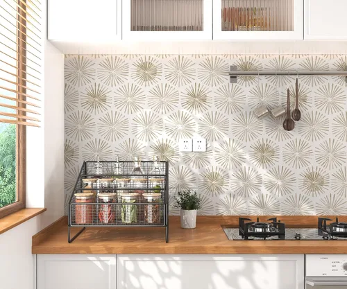 Miniatura 6 de Papel tapiz moderno autoadhesivo bohemio para despegar y pegar, papel de contacto geométrico blanco y beige, papel de pared extraíble de 17.3 x 78.8
