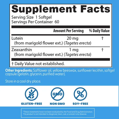 Miniatura 3 de Doctor's Best Suplemento de luteína de 20 mg con zeaxantina de 1 mg - Luteína para los ojos, vitaminas para la salud ocular para hombres y mujeres
