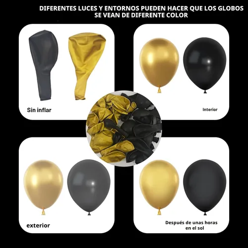 Miniatura 3 de Kit de arco de guirnalda de globos de color dorado y negro, 134 globos metálicos dorados y negros con diferentes tamaños para graduación
