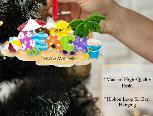 Miniatura 3 de Adorno de Navidad personalizado para la playa 2026, personalización gratuita, vacaciones de verano, vacaciones en la playa, decoración con palmera