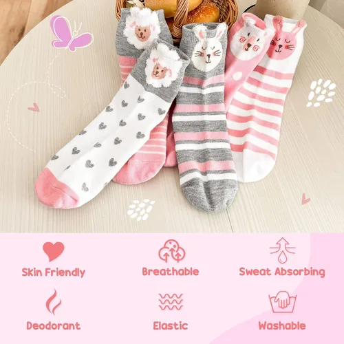 Miniatura 5 de Hellomamma Calcetines de algodón antideslizantes para niños pequeños, calcetines de tripulación de animales lindos con agarres, calcetines