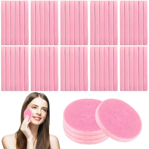 120 Pcs Facial Sponge Compressed,Makeup Removal Facial Sponge,Natural Cosmetic Spa Sponge for Facial Cleaning,Exfoliating,Mask(Pink)