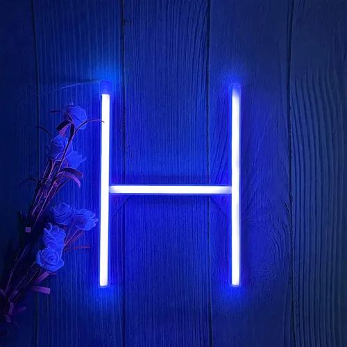 Miniatura 13 de ENUOLI Letreros de neón LED en azul con letras de neón para decoración de pared, luz nocturna, funciona con pilas o USB, letras de neón LED