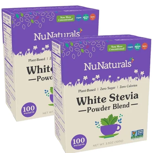 Miniatura 10 de NuNaturals Paquetes de polvo de stevia blanca, de una sola porción, sustituto de azúcar sin calorías, 100