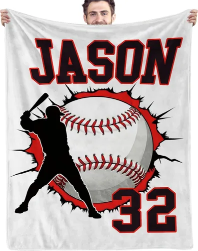 Miniatura 16 de Mantas de béisbol personalizadas con números de nombre, mantas de franela personalizadas para juegos de equipo de béisbol, regalos para niños